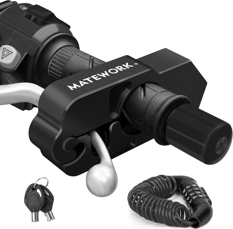 Matework Motorcycle Lock Anti Theft Heavy Duty, Motorcycle Handlebar & Brake Lock with Helmet Lock, Bike Lock, Universal for All Bike Motorcycle Black - Image 1